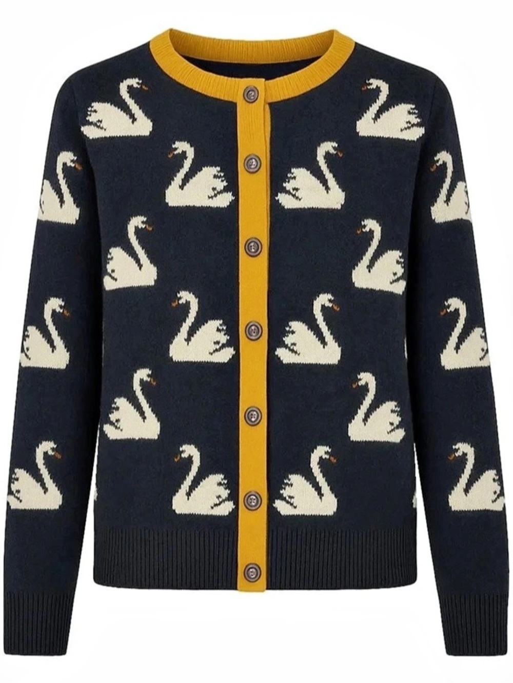Oxnit Swan Button Cardigan Black & Yellow